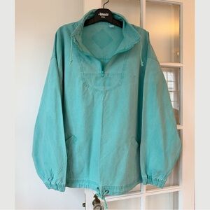 Nantucket Teal Green Quarter Zip Canvas Cotton Pull Over Jacket size XL